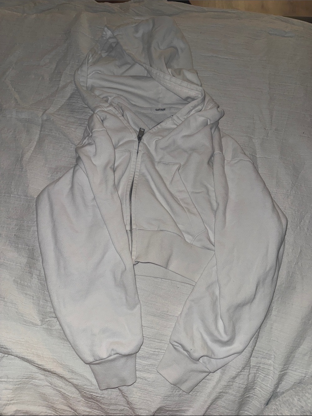 Women's White Cropped Zip Hoodie Jacket